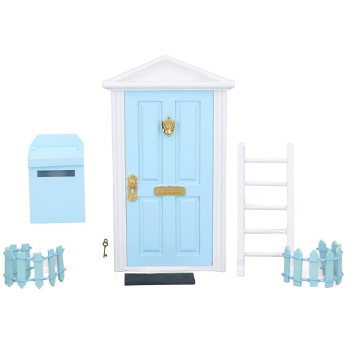 (Blue) Mini Holztür-Set 1:12 Zahnfee-Tür Blau