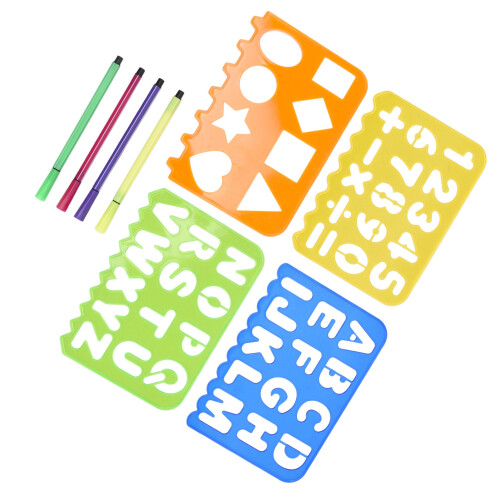 Zeichen-Schablonen-Set Kinder Zahlen Buchstaben Formen 2
