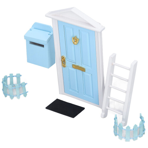 (Blue) Mini Holztür-Set 1:12 Zahnfee-Tür Blau 1