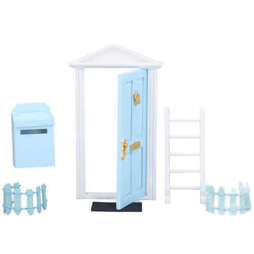(Blue) Mini Holztür-Set 1:12 Zahnfee-Tür Blau 2