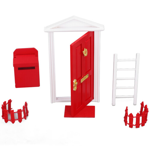 (Red) Mini Holztür-Set 1:12 Zahnfee-Tür Blau 1