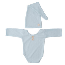 Baby-Knitted-Outfit Hellblau mit langem Hut 0-2 Mon