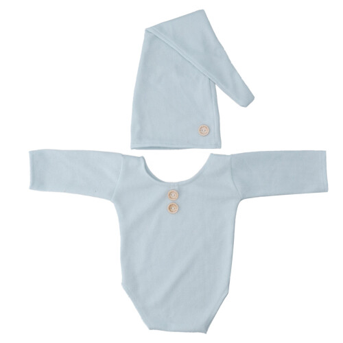 Baby-Knitted-Outfit Hellblau mit langem Hut 0-2 Mon