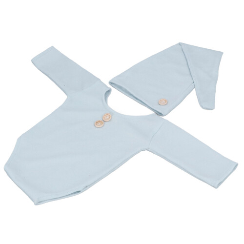 Baby-Knitted-Outfit Hellblau mit langem Hut 0-2 Mon 1