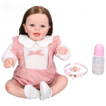 Reborn-Babydoll mit braunen Wurzeln und Kleidung