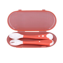 2x Breekbare Baby Lepel Vork Set Roze met Opbergdoos