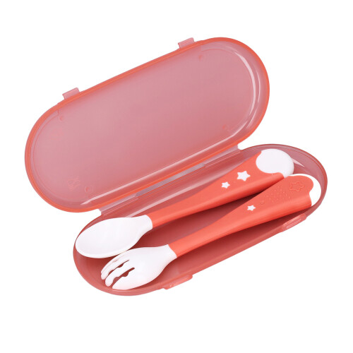 2x Bendable Baby Spoon Fork Set Pink with Case 1