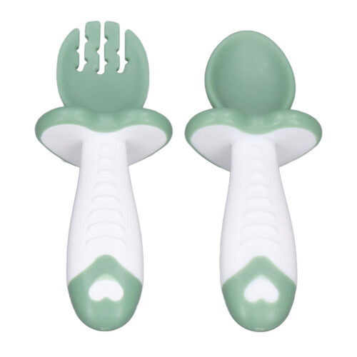(Green) Soft PP Baby Fork & Spoon Set Green 2