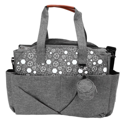 Gray Multi-Pocket Diaper Bag Tote with Strap