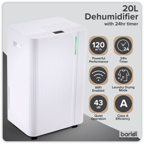 Dellonda Baridi Dehumidifier with Digital Display & 24hr Timer 20L White - DH148 2