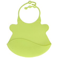 (Small Yellow Green) Silicone Childrens Bib Cartoon 3D Saliva Pocket Small Yellow Green
