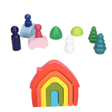 (DX‑House) 16 Pcs Wooden Arched Blocks Stacking Balance Educational Toys