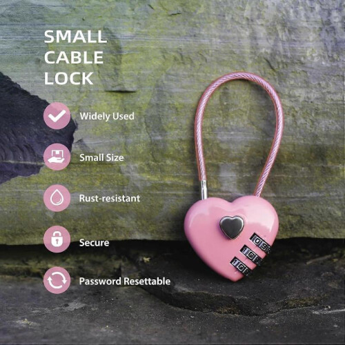Small Combination Lock for Locker, Cable Lock with Code, Pink Padlock Combination, for Luggage, Suitcase, Gym Locker, Backpack Zipper, Cabinet, Box, 2