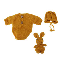 (Yellow) Haferflocken-Baby-Strickoutfit Niedlich Neugeborenes Foto