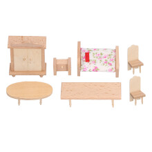 (Bedroom Series) Holz-Bettzimmer-Möbelset für Puppenhaus, leicht