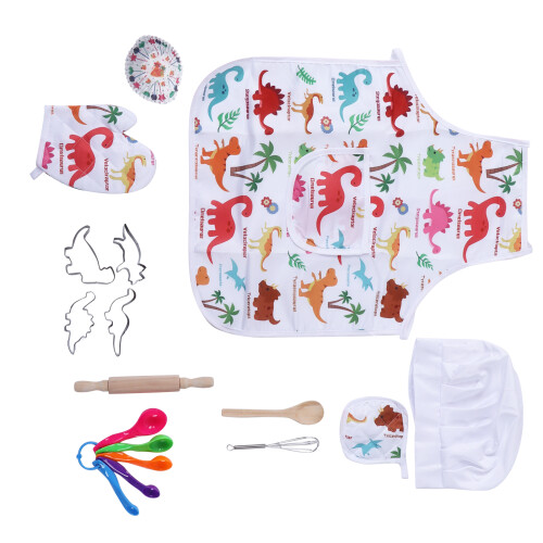 Kids Baking Chef Set with Dinosaur Apron & Gloves 2