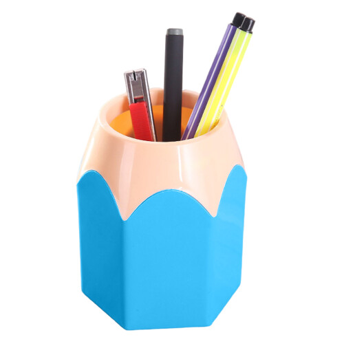 Contrast Color Pencil-Shaped Pen Cup & Desk Organizer