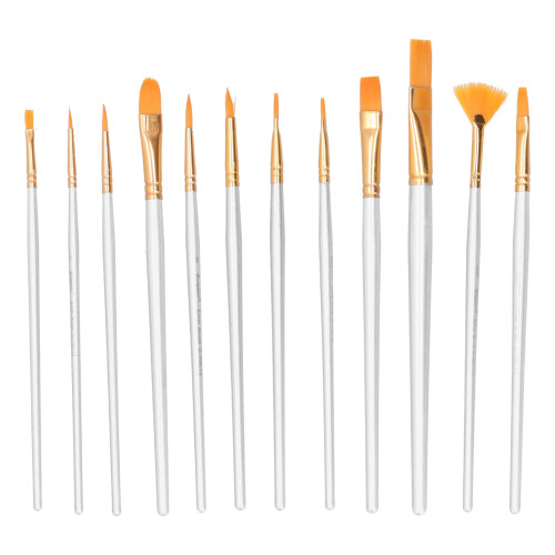 (White) 12x Pinselset Holzgriff Wasserfarbe Acryl Rot 2