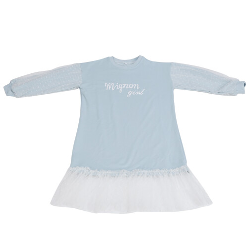 (Light Blue 140cm) Mädchen elegantes luftiges Kleid mit Puffärmeln, hellblau, 160cm