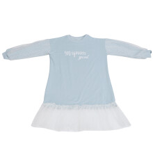 (Light Blue 130cm) Girls Elegant Gauzy Dress Puff Sleeve Casual Light Blue 160cm