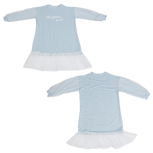 (Light Blue 130cm) Mädchen elegantes luftiges Kleid mit Puffärmeln, hellblau, 160cm 1