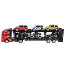 (Red) Alloy Carrier Truck Toy Detachable 6-Car Kids Transport Model Black