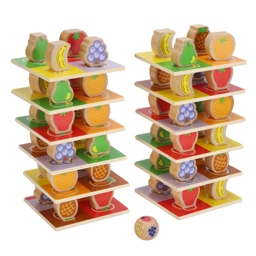 Wooden Stacking Tower Game with Fruit Picture for Kids 2