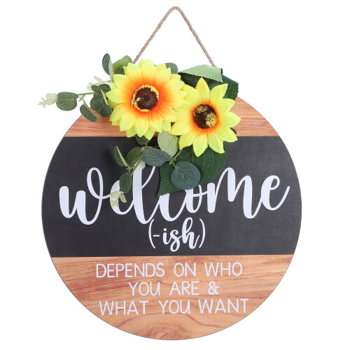 Willkommens-Türschild mit Sonnenblumenkranz