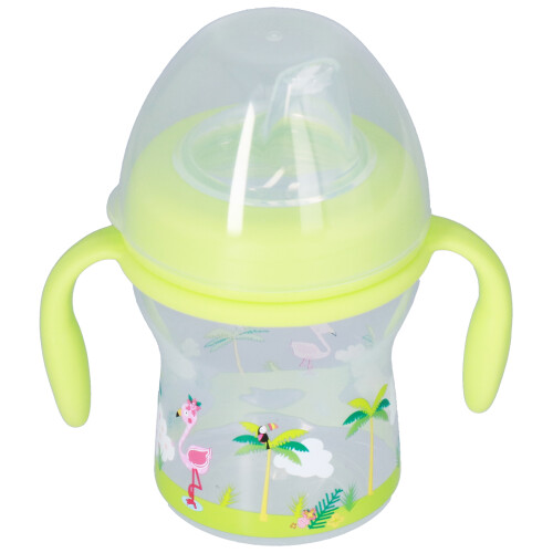 (Cute Flamingo Pattern) Leakproof Duckbill Learning Cup Green 3M+