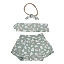(Green Bottom Flower Pattern 90cm / 35.4in) Flower Pattern Baby Shorts Headband Set Green Bottom 90cm/35.4in