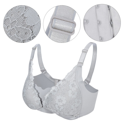 (Gray 40/90) Damen-Spitzen-Still-BH Grau 34/75 2