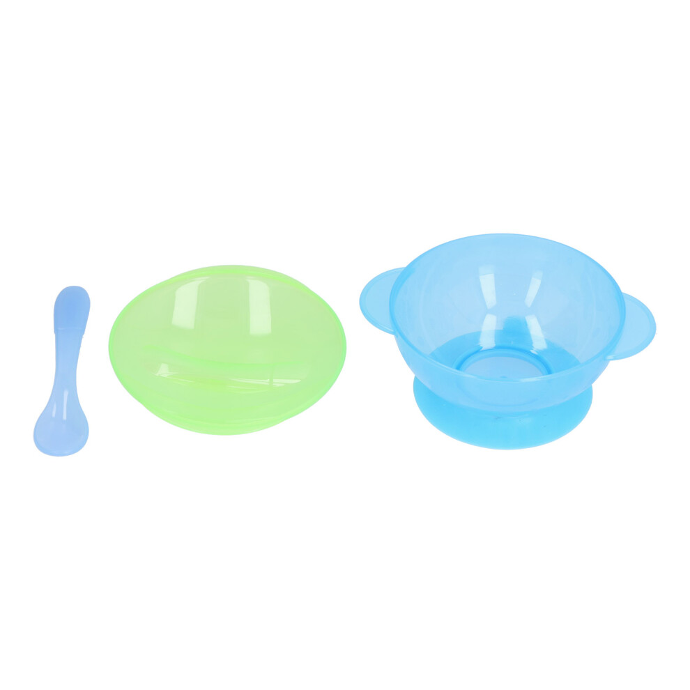 Green (Green) Toddler Self-Feeding Bowl Silicone Suction With Lid Spoon