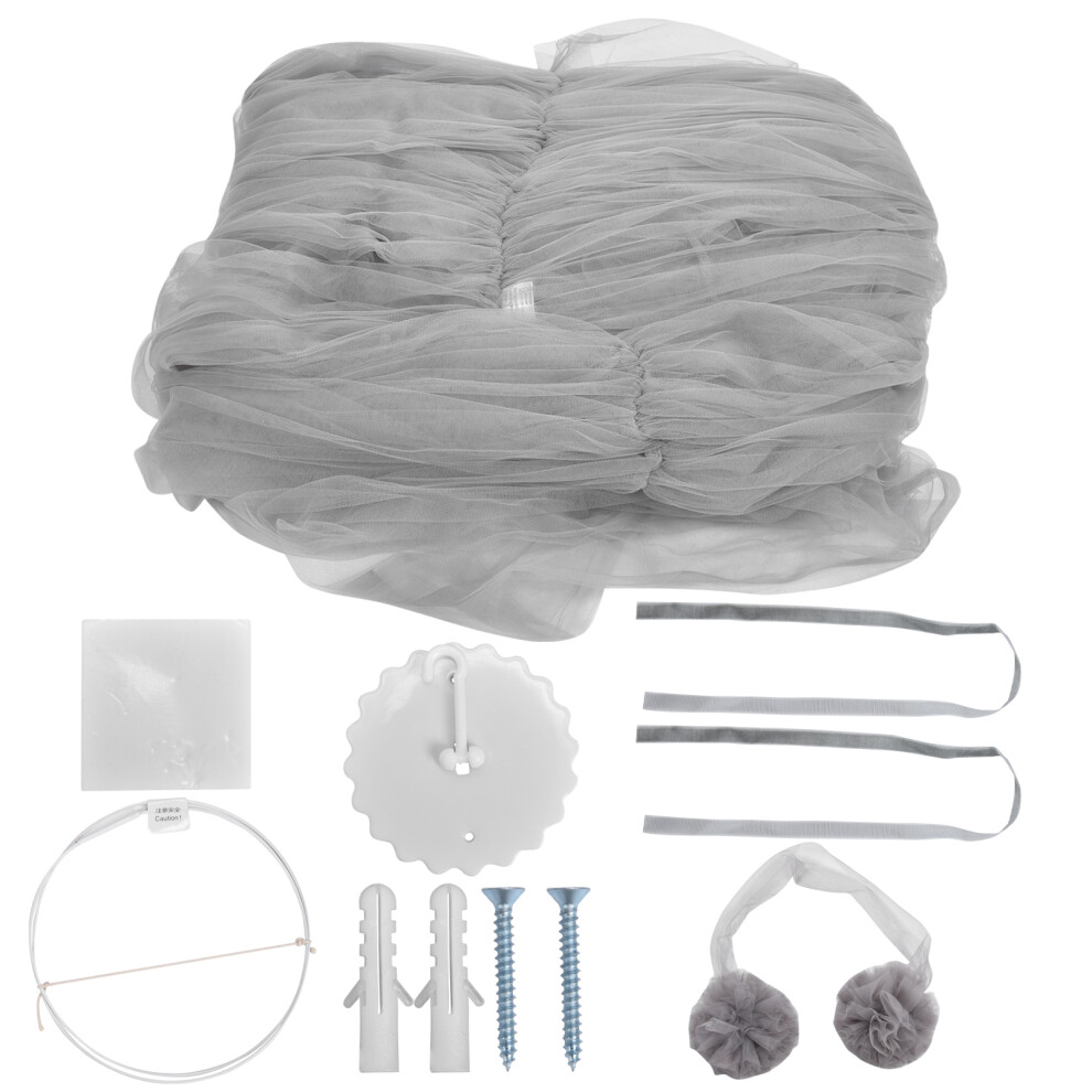(Gray) Princess Bed Canopy Net Mosquito Protection Dome For Baby Girls Gray