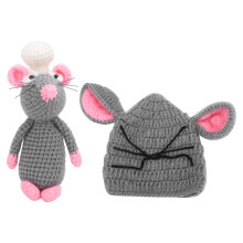 (Dark Gray) Baby-Strickkostüm Foto-Shooting, Neugeborenes Maus-Hut hellgrau