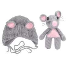 (Light Grey) Baby-Strickkostüm Foto-Shooting, Neugeborenes Maus-Hut hellgrau
