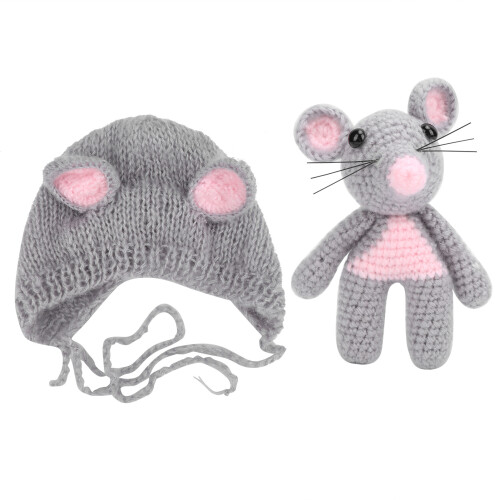 (Light Grey) Baby gebreid muis kostuum lichtgrijs