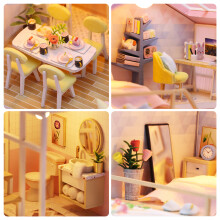 Miniature Wooden Dollhouse Kit with Furniture & LED Light