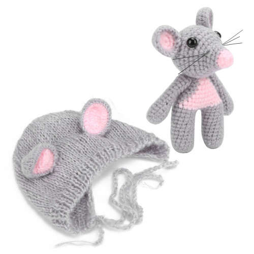 (Light Grey) Baby gebreid muis kostuum lichtgrijs 1