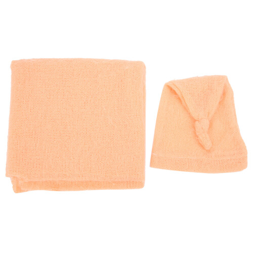 (Orange Hat + Blanket) 2Pcs Mohair Baby Props Orange 1