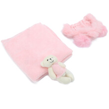 (Pink Hat + Wrap + Doll) Neugeborenen-Wickelset für Babyfotos, Pink, Puppe