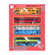 (C) 4Pcs Alloy Bus Toys Set Educational Pull Back Vehicle