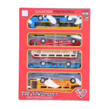(B) 4Pcs Alloy Bus Toys Set Educational Pull Back Vehicle