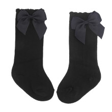 (Black) Girls Knee High Socks Soft Skin Friendly with Bow Black