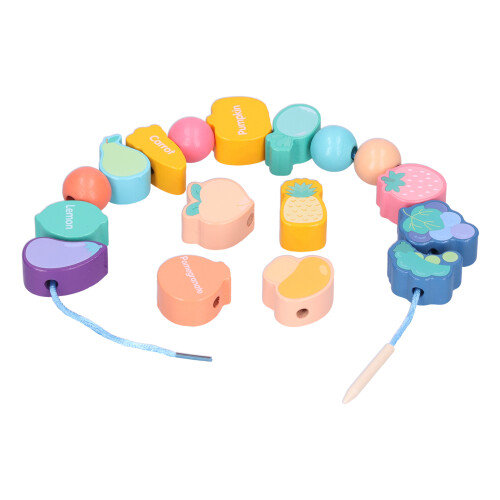 (Fruit Vegetables) Wooden Beads Stringing Toy Kids Educational 2