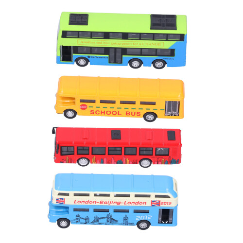 (C) 4Pcs Alloy Bus Toys Set Educational Pull Back Vehicle 1