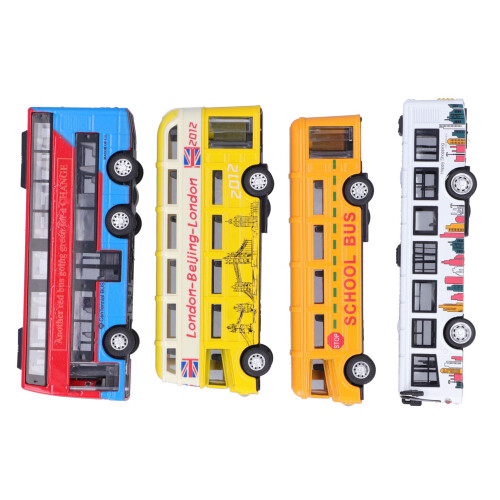 (A) 4Pcs Alloy Bus Toys Set Educational Pull Back Vehicle 1