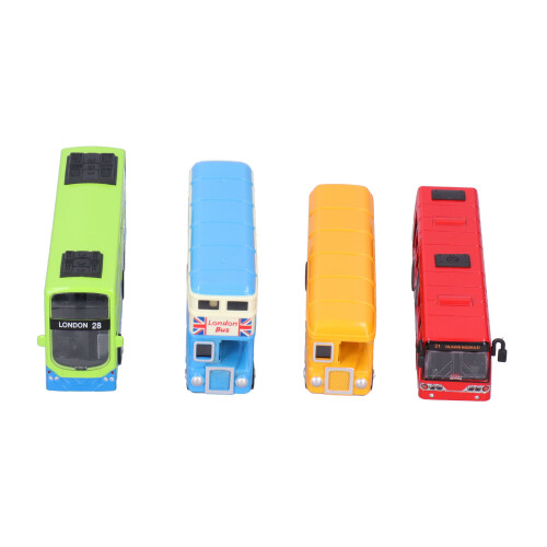 (C) 4Pcs Alloy Bus Toys Set Educational Pull Back Vehicle 2