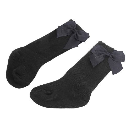(Black) Mädchen Kniestrümpfe weich mit Schleife schwarz 1