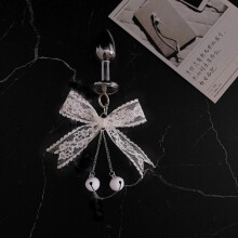 (1.8cm) White lace bow nipple clamp long bell, Christmas bow body clamp