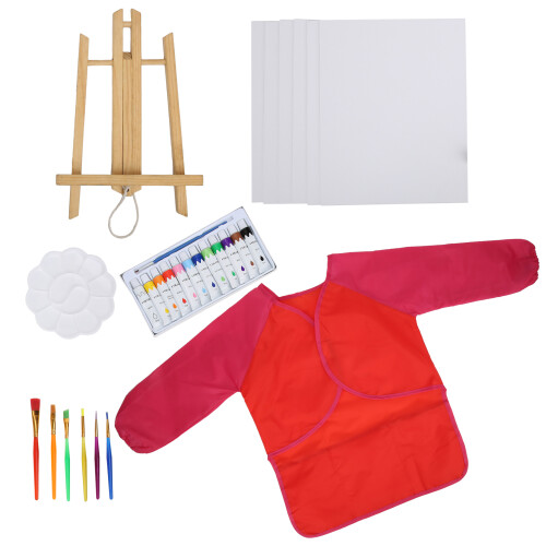 (Red) Set Pittura Acrilica DIY con Pennelli e Grembiule 2